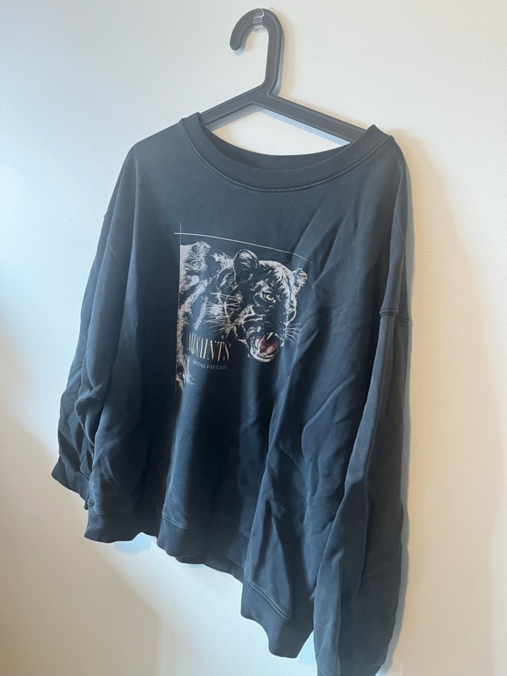 AllSaints Black Graphic Crewneck Sweater with Tiger Print